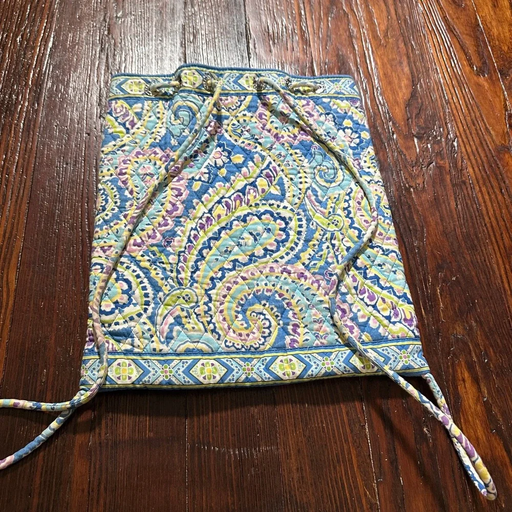 Vera Bradley Drawstring Cinch Backpack Blue Green Purple‎ Paisley - Picture 6 of 8